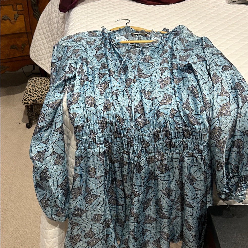 Ramy Brook Teal and Gray Leaf Print Dress - Picture 2 of 3